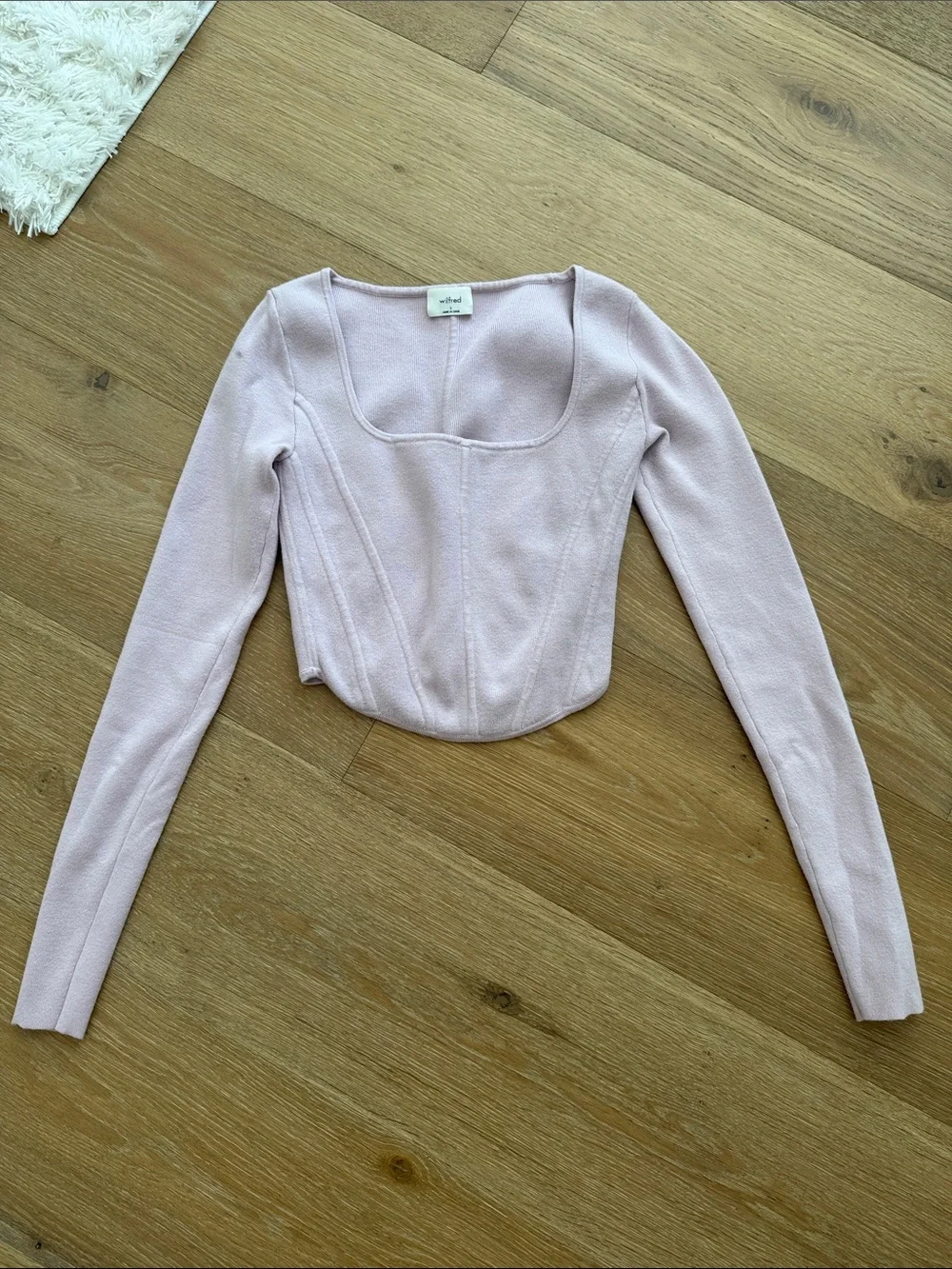Aritzia Light Pink Corset-Style Long Sleeve Crop Top